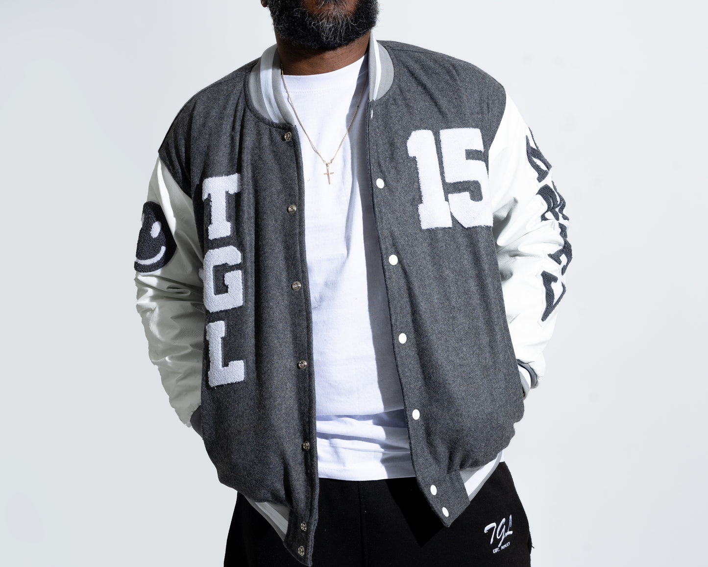 Grey TGL letterman jacket