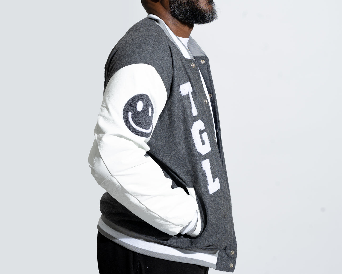 Grey TGL letterman jacket